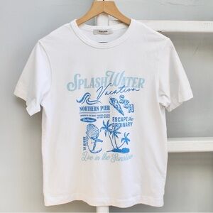 8Second Women's White Blue Splash Water Graphic Short Sleeve T-Shirt Size Small